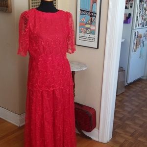 VTG Handmade 60s/70s Boho Red Chiffon Dress